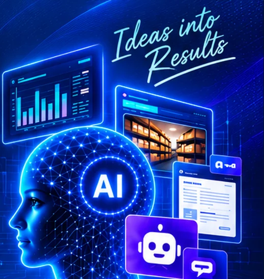 Ideas into Results: an AI assistant surrounded by business dashboards